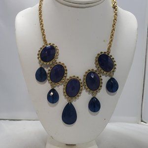 Bijou double layer cobalt blue acrylic stone statement necklace with gold chain